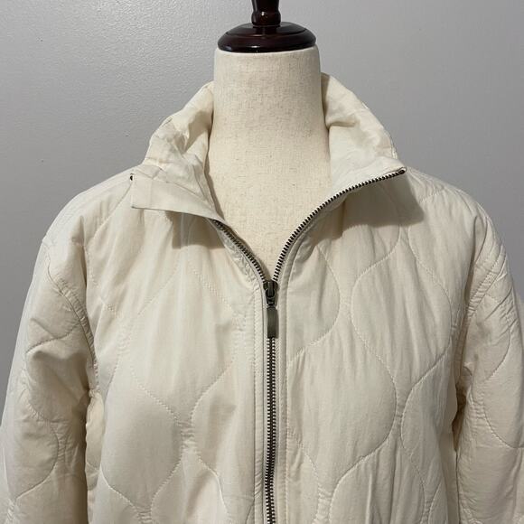 Lucky Brand Women’s Quilted Jacket Short Full Zip Pockets Cotton sz S Cream - Picture 8 of 13